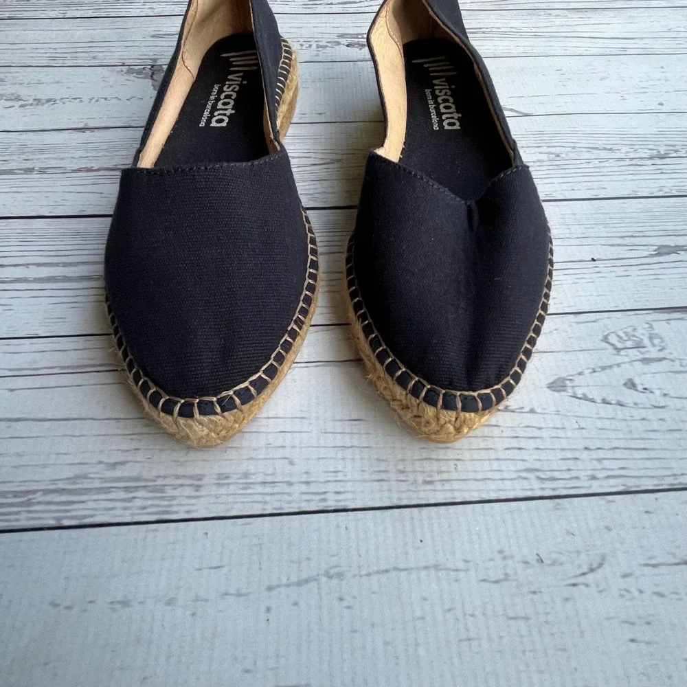 Viscata Barcelona NEW Womens Black Canvas dOrsay Espadrille Spain 39 Coastal